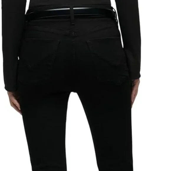 Chic Black High Rise Flare Jean with Five-Pocket Design, Size 25 Beautiful Fit